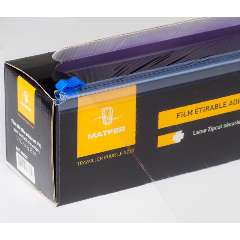 Film alimentaire étirable PVC transparent, largeur 45 cm - Rouleau de 300 m