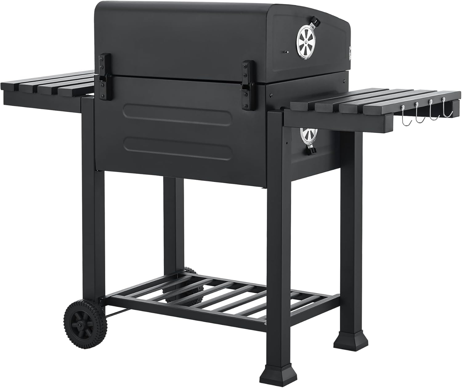 casa.pro Grillwagen Arnad Holzkohlegrill mit Deckel BBQ Kohlegrill mit Grillrosten Gartengrill 2 Räder Deckelthermometer aufklappbare Ablagen 105x135x47,5cm Schwarz