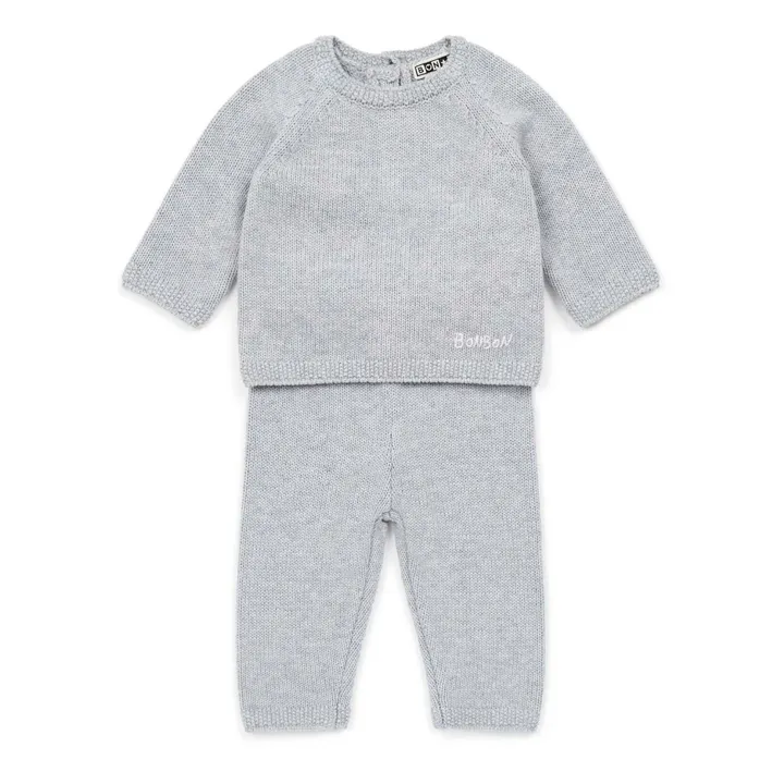 Bonton Pull + Pantalon Coton et Cachemire | Gris chiné