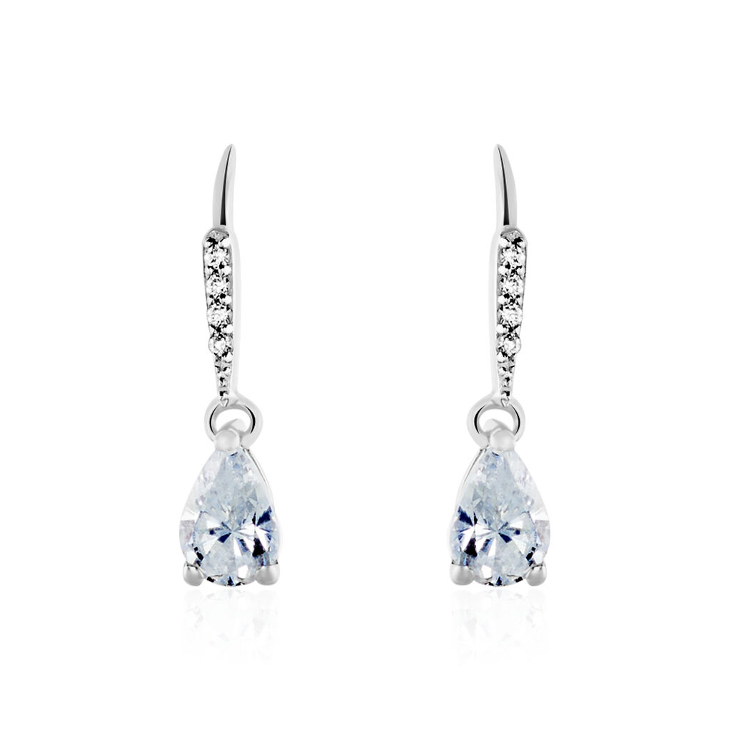 Boucles D'oreilles Pendantes Adib Or Blanc Oxyde De Zirconium