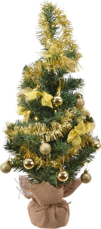 Kunstkerstboom met gouden versiering op batterijen - 20 micro LED lampjes - 60CM