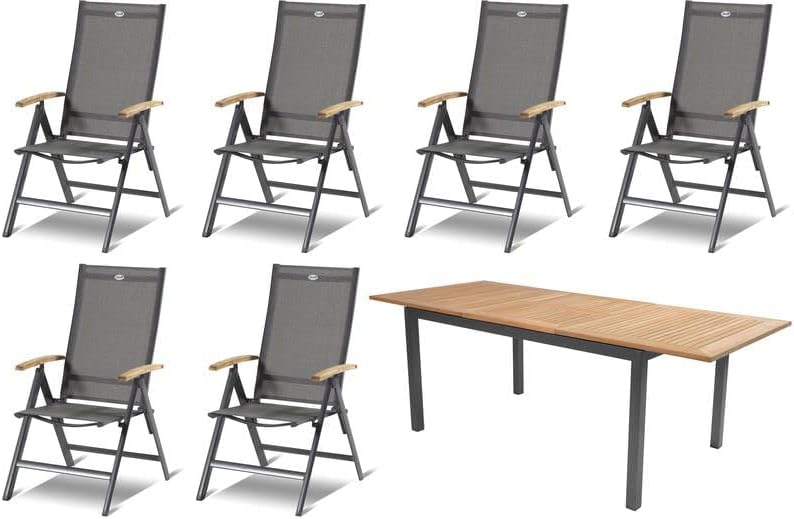 Hartman Aruba Garten-Essgruppe, xerix/Natur, Alu/Teak, 6 Hochlehner, 150/210x90cm