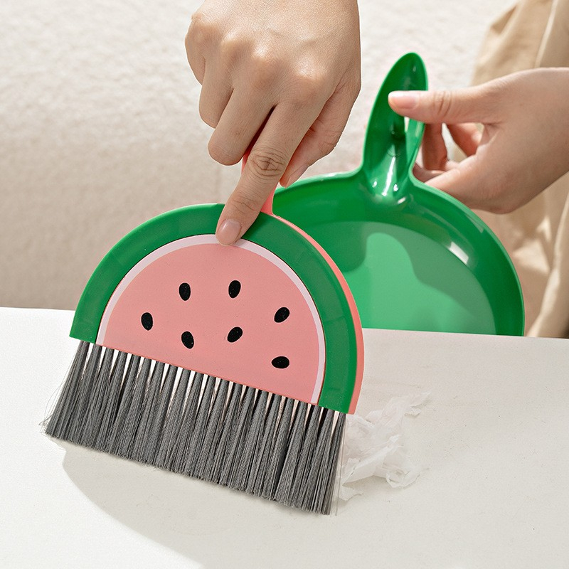 (2-tlg. Set) Mini Besen mit Kehrschaufel Haushalt Handfeger Desktop Reinigungs Hilfe - Wassermelone