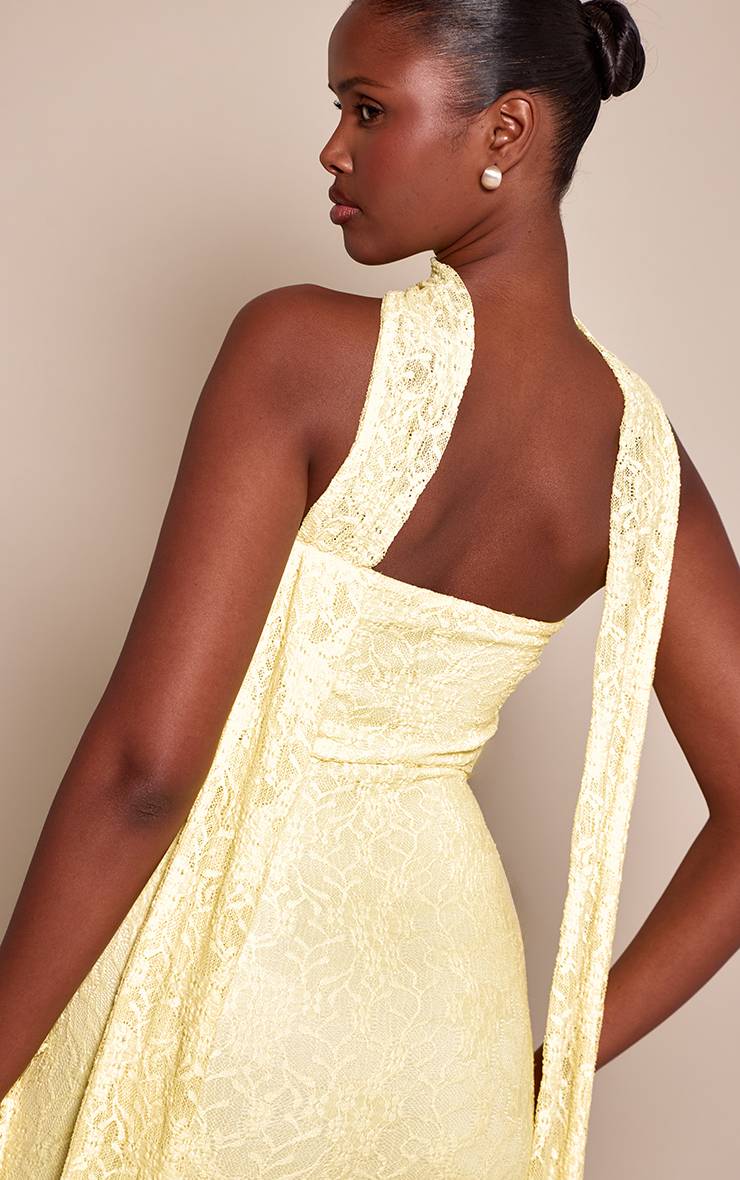 Citron Robe Maxi Asymétrique En Dentelle À Volants Et Détail Foulard