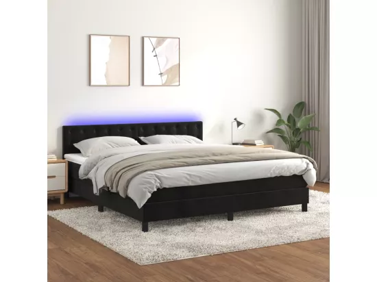 Sommier tapissier avec matelas et LED Noir 160x200 cm Velours