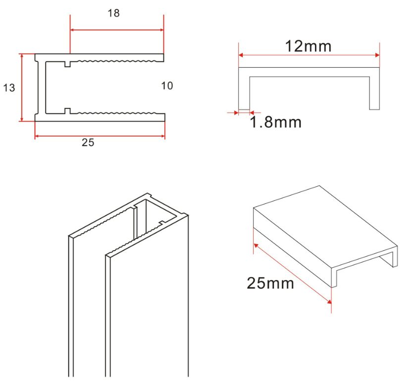 Mueller Slimline muurprofiel en stabilisatiestang voor losse glaswand gunmetal