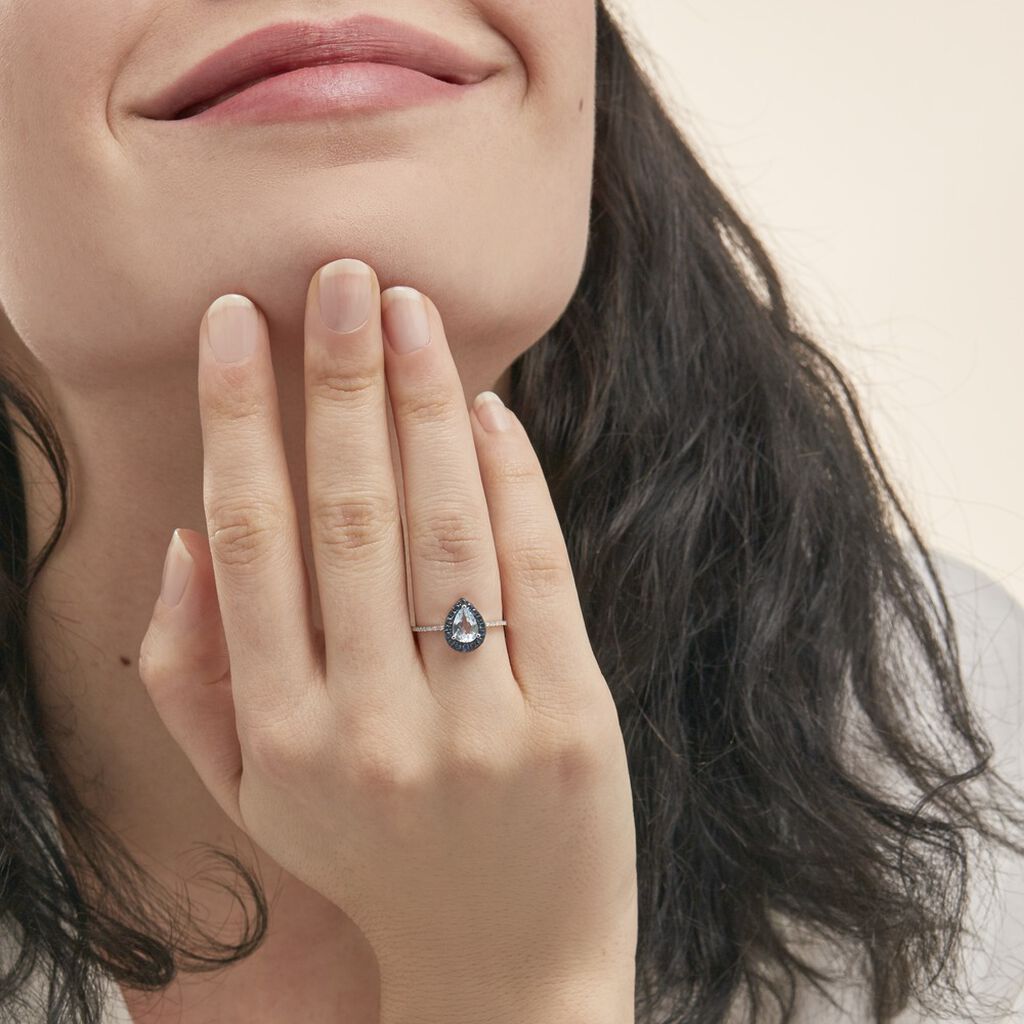 Bague Kenza Or Blanc Topaze Et Saphir Et Diamant