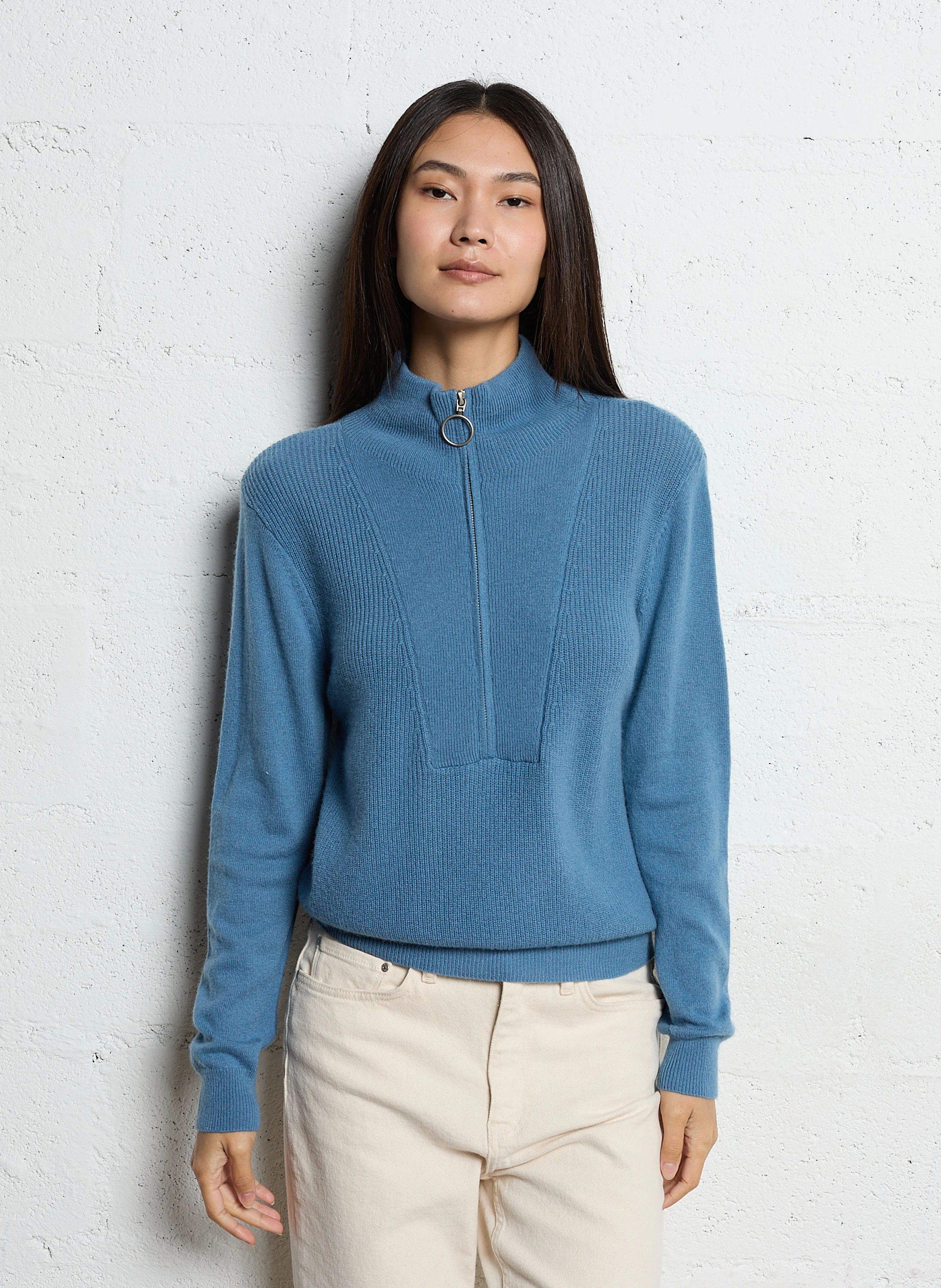 GREG - Pull col montant en laine mélangée | Bleu