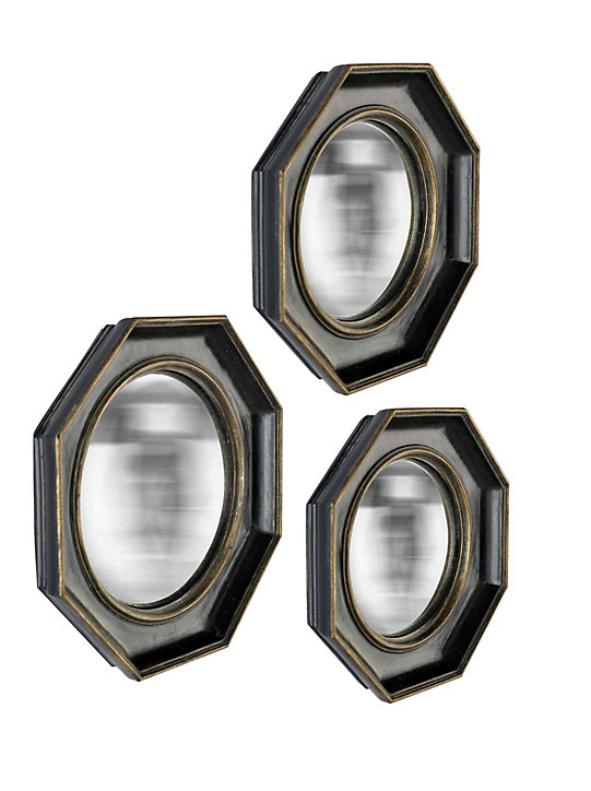 Ensemble 3 miroirs convexe style vintage effet mat noir ⌀22 x L.22 x H.22 x ep.5 cm