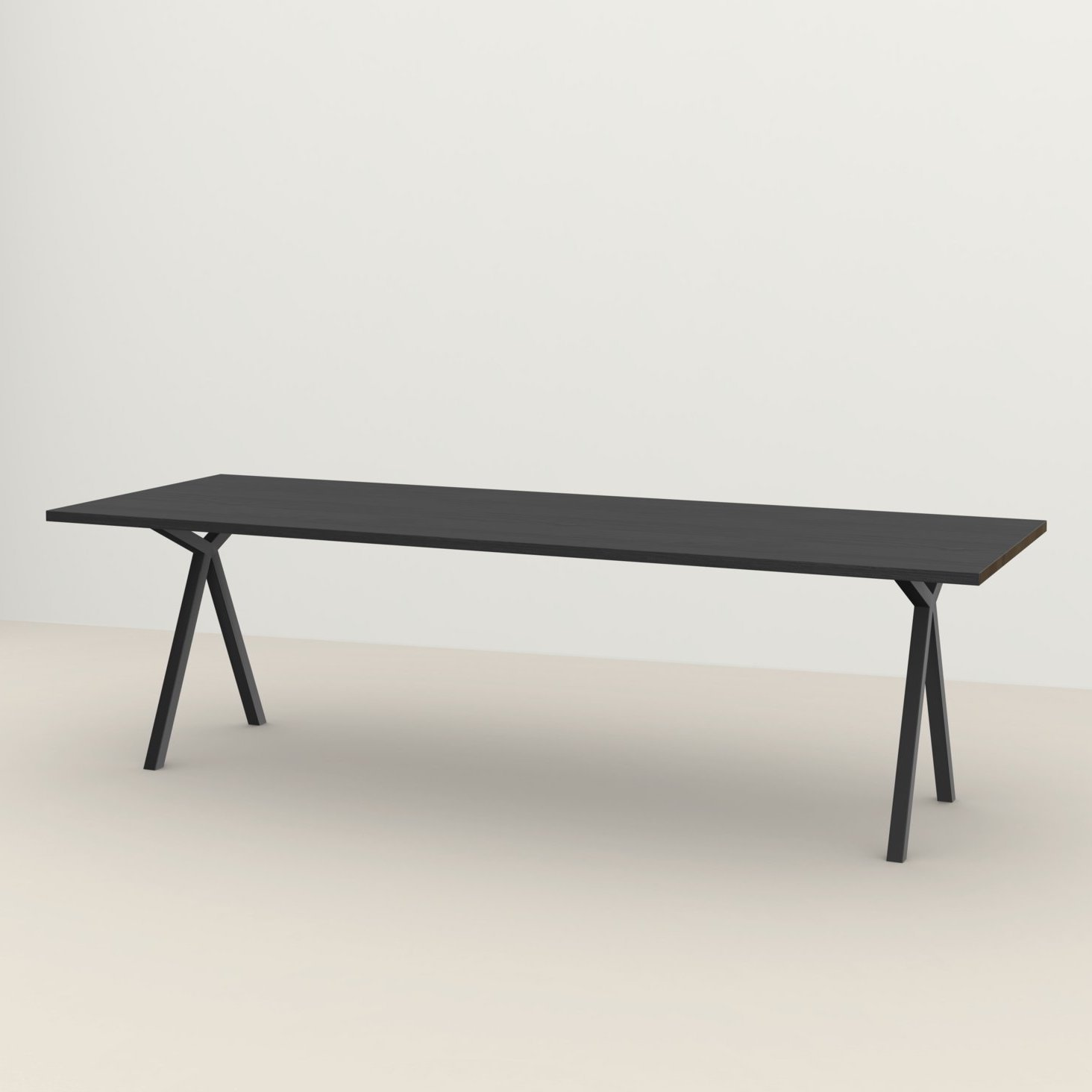 Studio HENK tafel Slim X-type Rechthoekig - zwart frame, zwarte beits 300 x 90 | Zwarte Beits | Rechte Rand | Frame Zwart