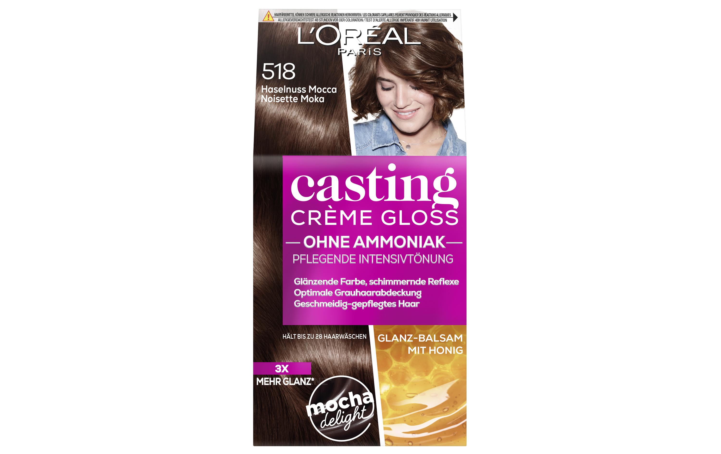 Haarcoloration Casting Creme Gloss 518 Haselnuss MoccaHochwertige Coloration für glänzende Farbreflexe und gepflegtes Haar