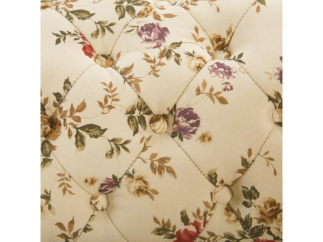 Chaise longue Chesterfield en tissu beige à motif floral côté droite NIMES
