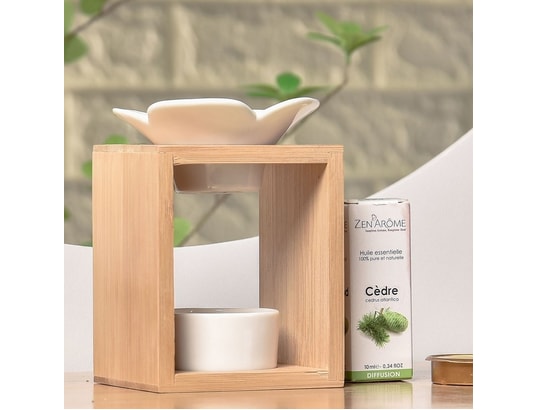 ZEN AROME - Diffuseur d'huiles essentielles Brûle parfum en bambou et céramique naturéa plumeria