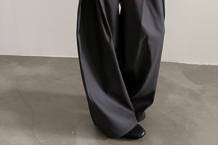 Nahagin - Hoge taille effen omgekeerde geplooide wijde broek
