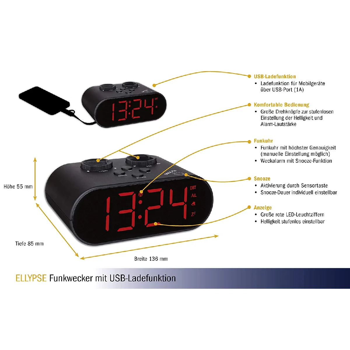 TFA Réveil radiopiloté noir