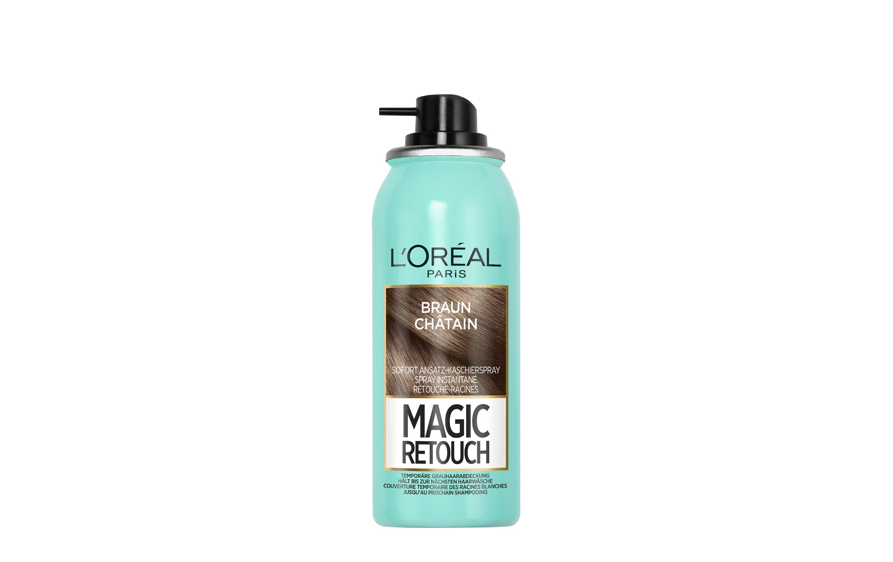 Haaransatz-Spray Magic Retouch BraunKaschiert den grauen Haaransatz in nur 3 Sekunden