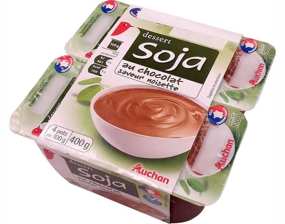 SOBREMESA AUCHAN SOJA CHOCOLATE E AVELÃ 4X100G