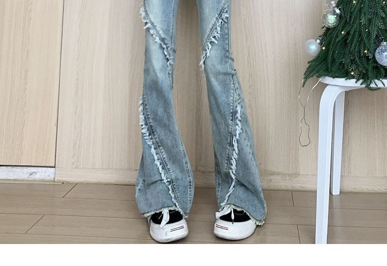 Baoinie - High Waist Washed Distressed Bootcut Jeans