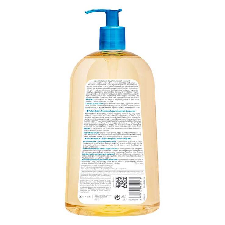 Bioderma Atoderm Huile de Douche für trockene, zu Neurodermitis und Ekzemen neigende Haut, 1 l