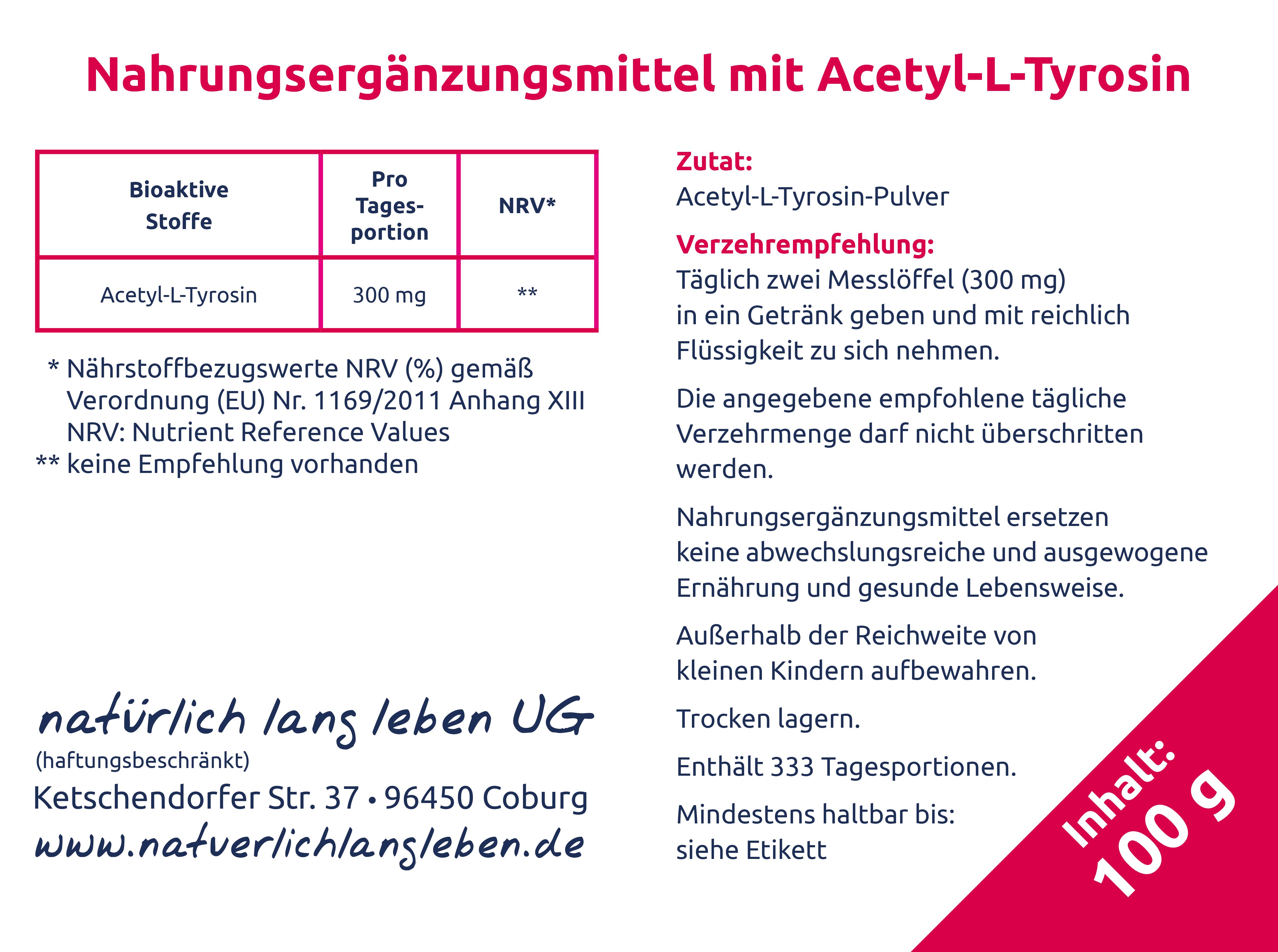 natürlich lang leben Acetyl-L-Tyrosin Pulver