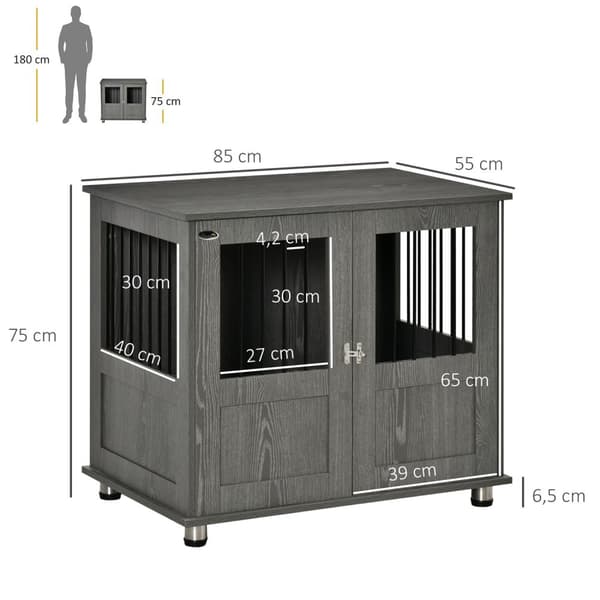 Hundebur til hjemmet, hundebur, innendørs hundekennel med lås, magnetisk dør, hundehus med vindu, hundeboks for små og mellomstore hunder, grå, 85 x 5