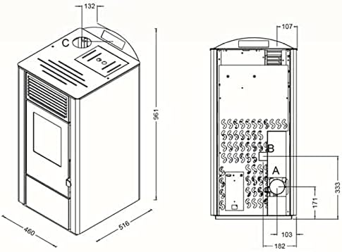 Pelletofen 9,5kW Pelletkamin Pelletheizung Kaminofen 56303 A+ Holzofen Glastür AWZ (schwarz/rot)