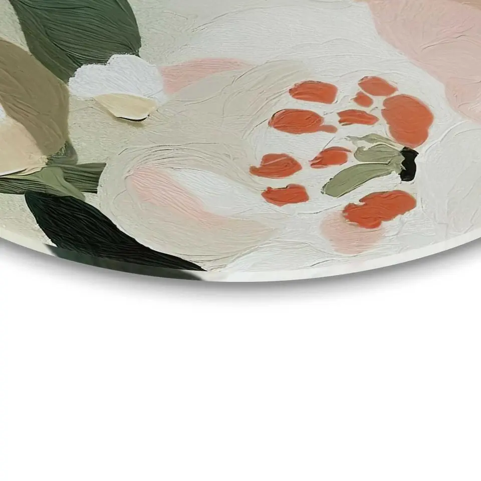 Glasschilderij Pastel bloemen - Ø 70cm - Groen