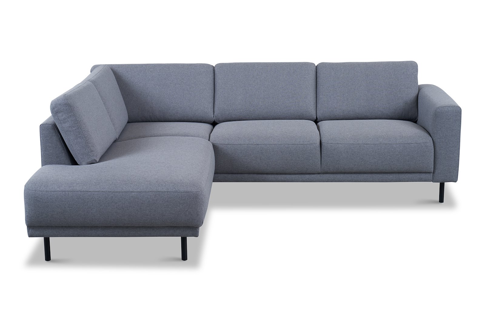 Portland hjørnesofa 2-seter med åpen ende venstre. Tekstil Herby 35 Grey med sorte ben