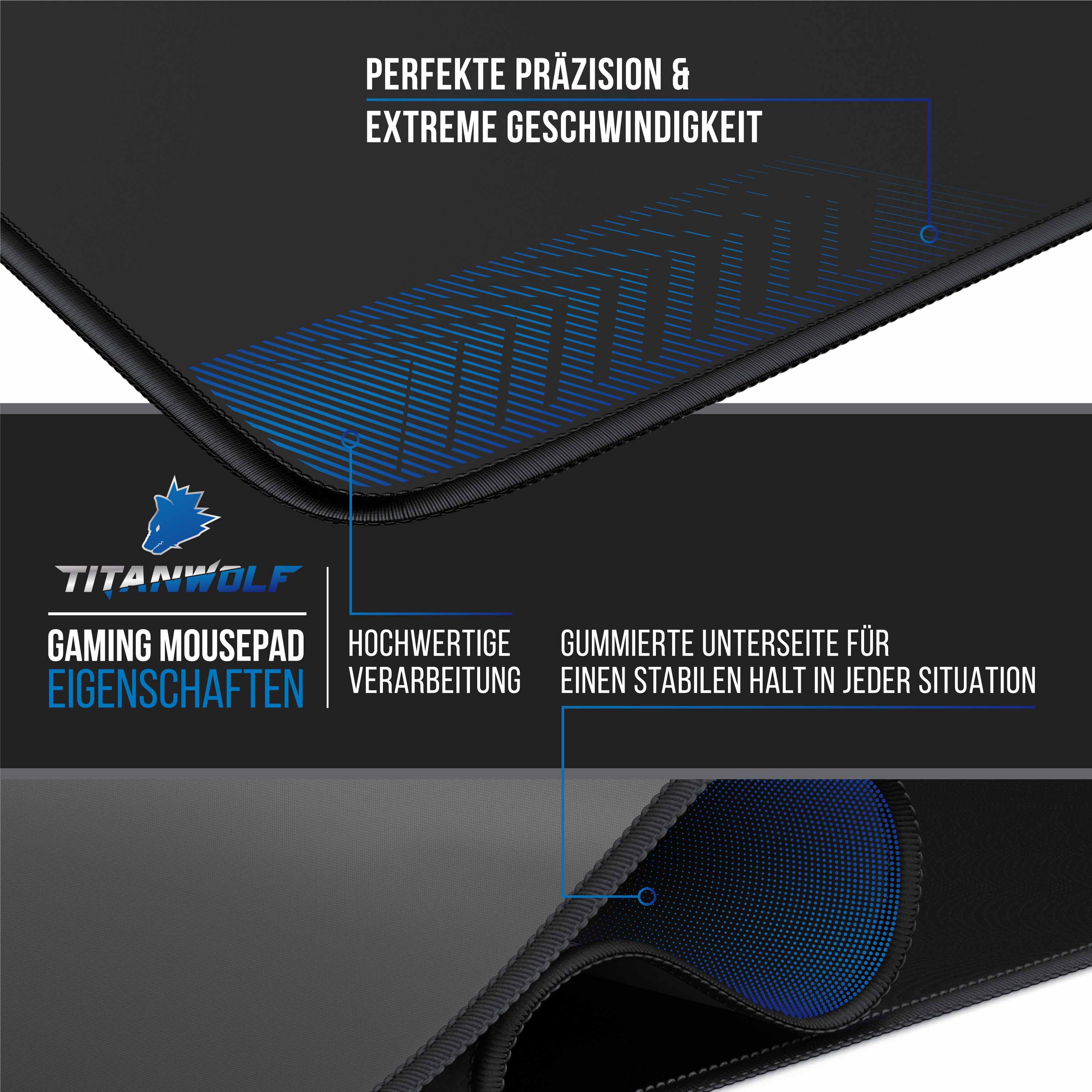 Titanwolf Gaming Mauspad XXL, glattes Stoffgewebe, Speed Mousepad 900 x 400mm große Fläche, Vector Rot