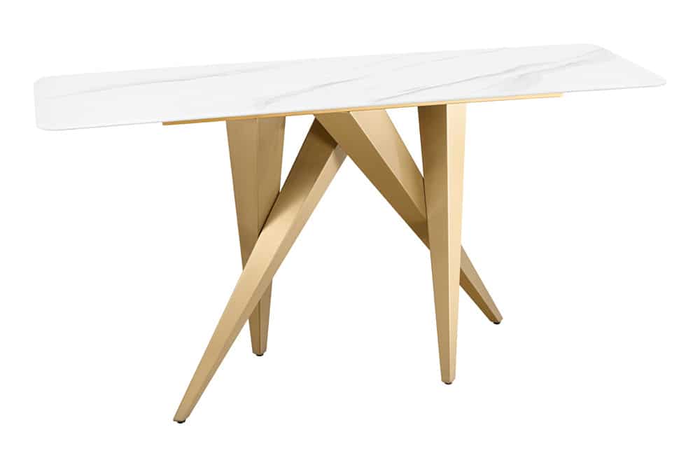 Design Konsolentisch ART LIVING 140cm weiß Marmor Keramik champagner gold brushed