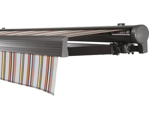 SOLUNA semi-cassette zonnescherm Comfort 2,5x2, doekdesign D421, frame DB703 donkergrijs, aandrijving rechts inclusief slinger
