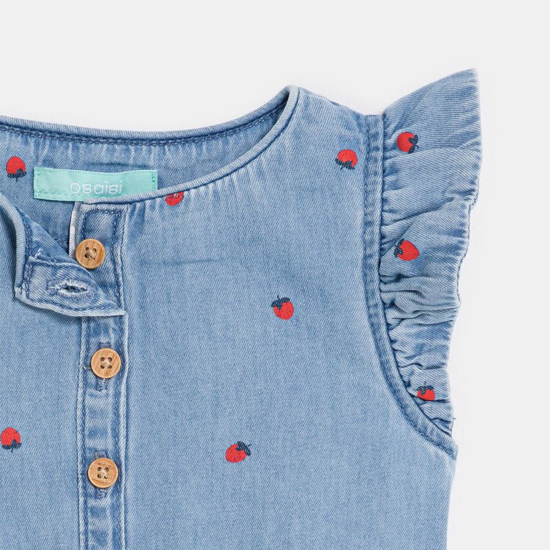 Combi courte en jean bleu imprimé bébé fille Bleu