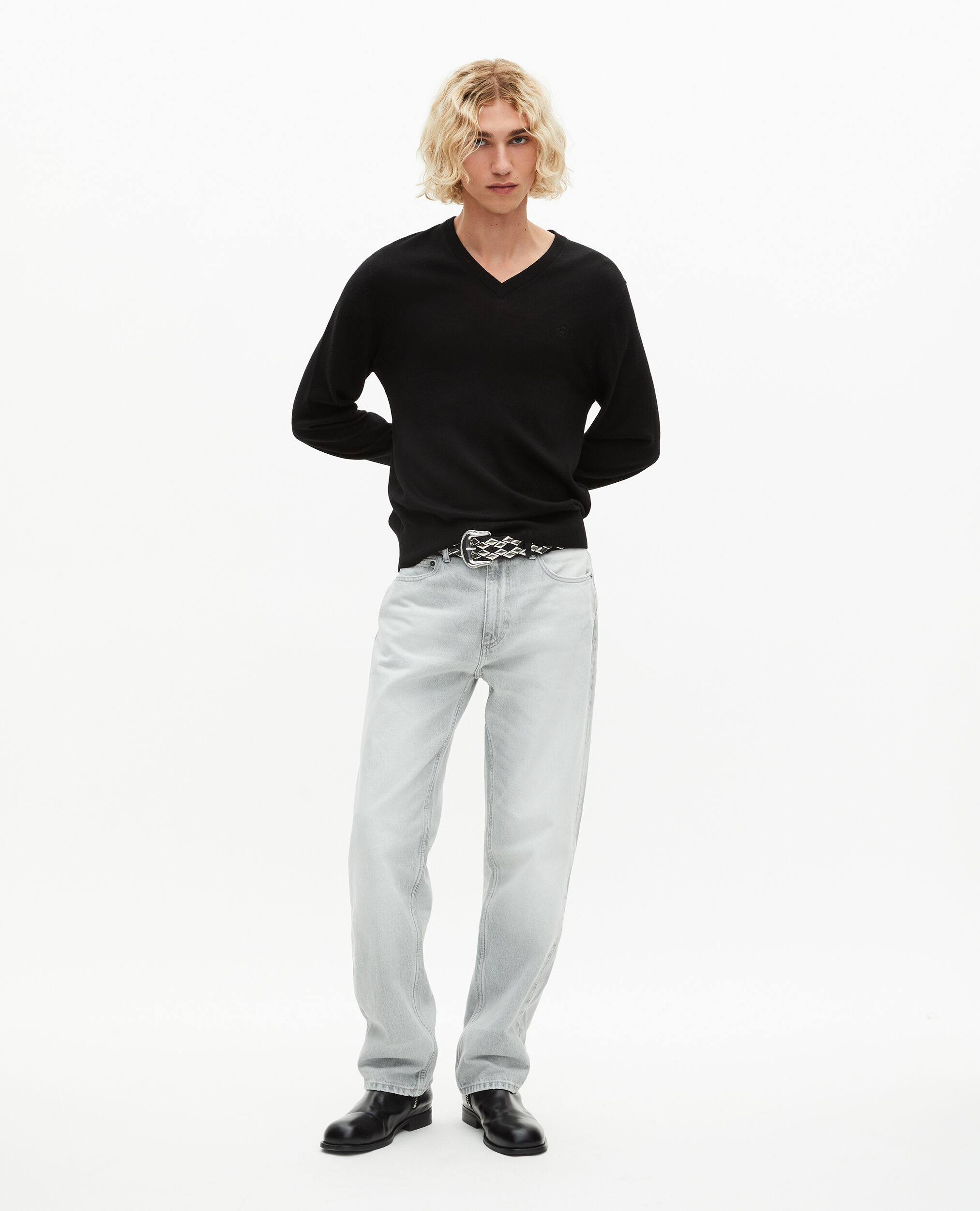 Pull col V en laine mérinos noir