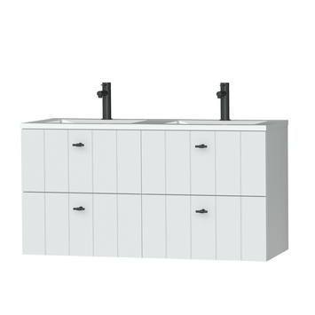 Tiger Maryport Badkamermeubelset 120 cm Mat wit met wit glanzende polybeton wastafel en matzwarte grepen