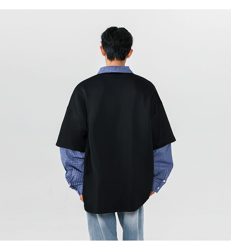 AXEN - Polo met verlaagde schouders en kraag, geruite, tweedelig sweatshirt
