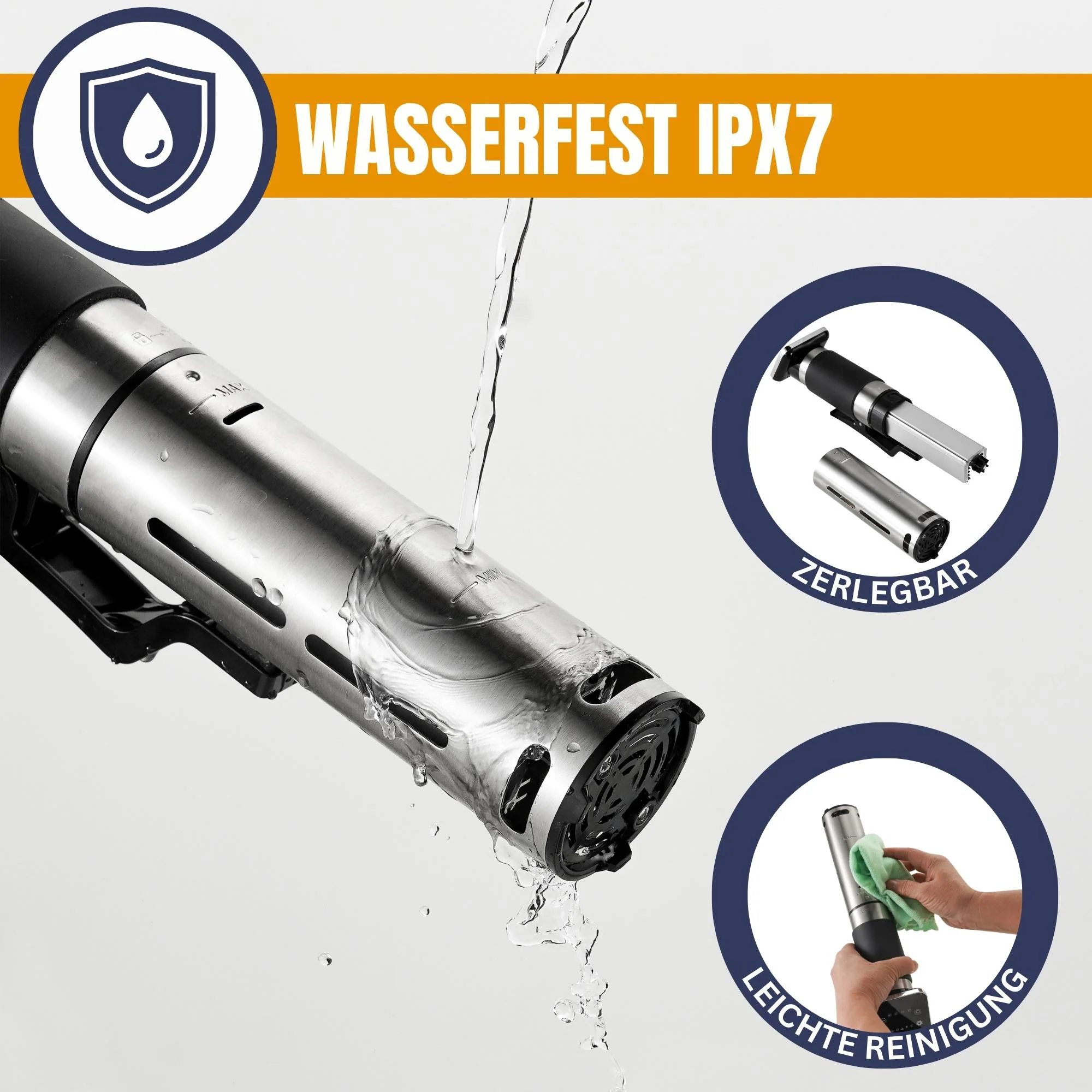 Sommertal TS1300 Sous Vide Stick Garer Stab, WiFi WLAN App Steuerung, Präzisionskocher Temperatureinstellung 0°C bis 90°C, wasserfest IPX7, Timer, Smart Home, 1300W, TÜV GS geprüft