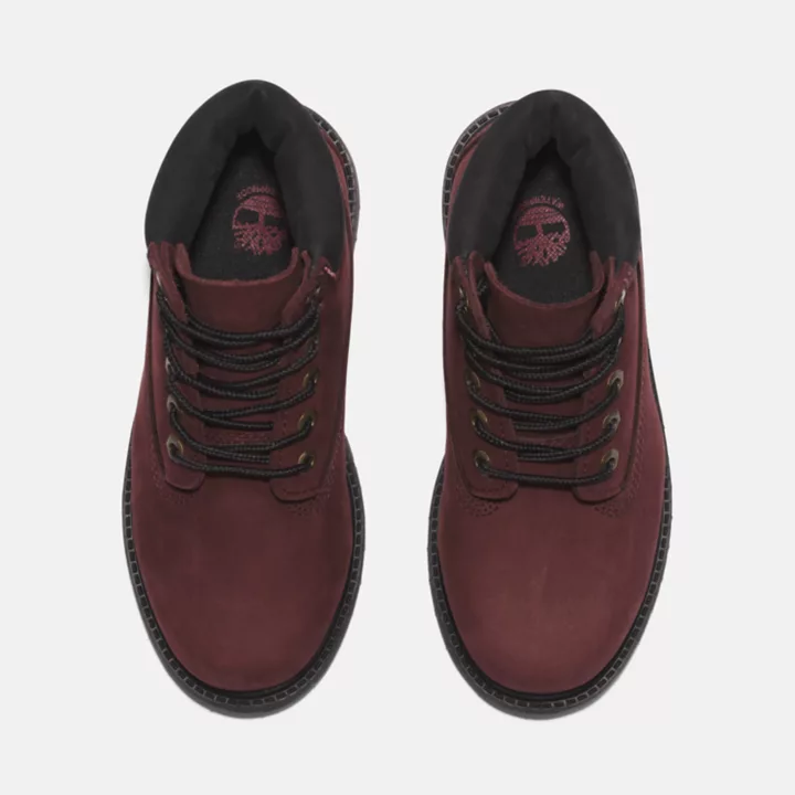 Bota Timberland Premium de 6 polegadas para jovens na cor bordô.