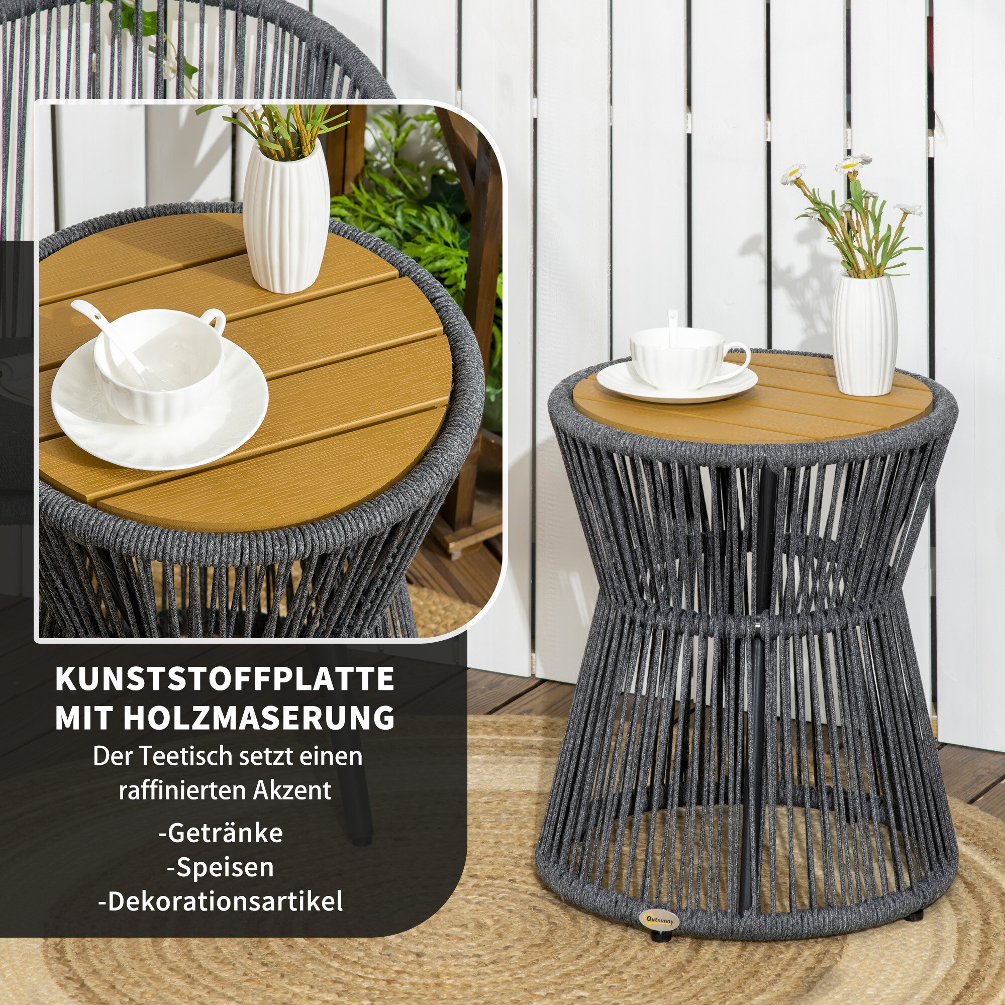 Outsunny Beistelltisch mit PE-Ratten grau 39L x 39B x 49H cm