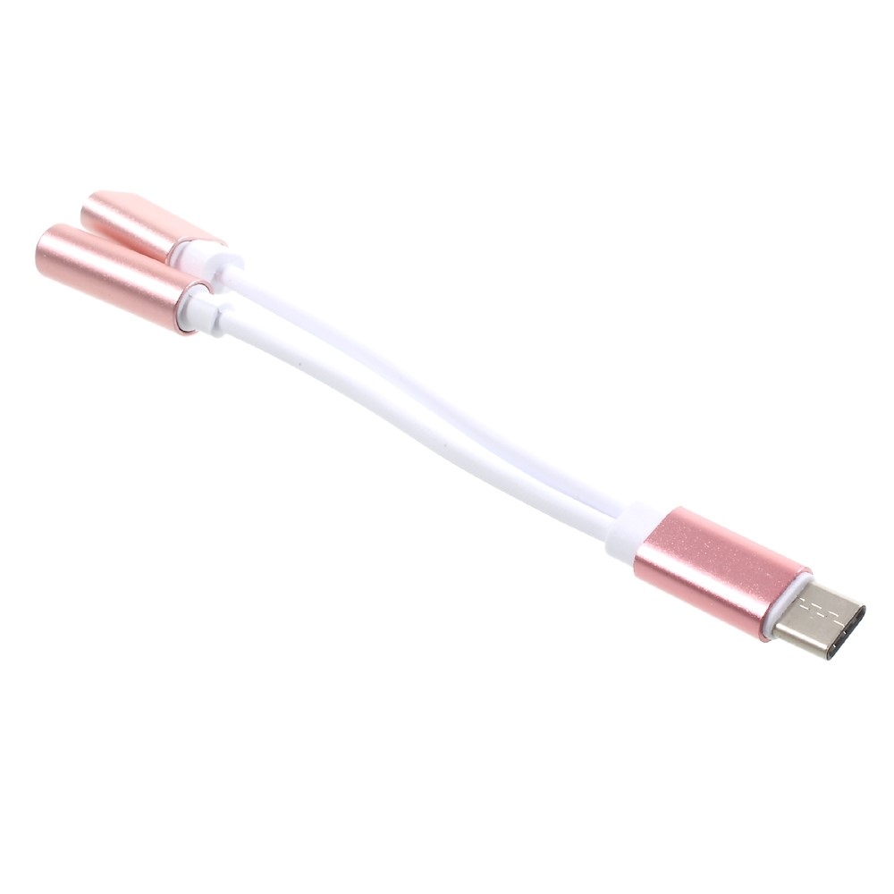 2in1 USB C auf 3.5mm AUX   USB C Adapter (12.5 cm) - Weiss / Roségold