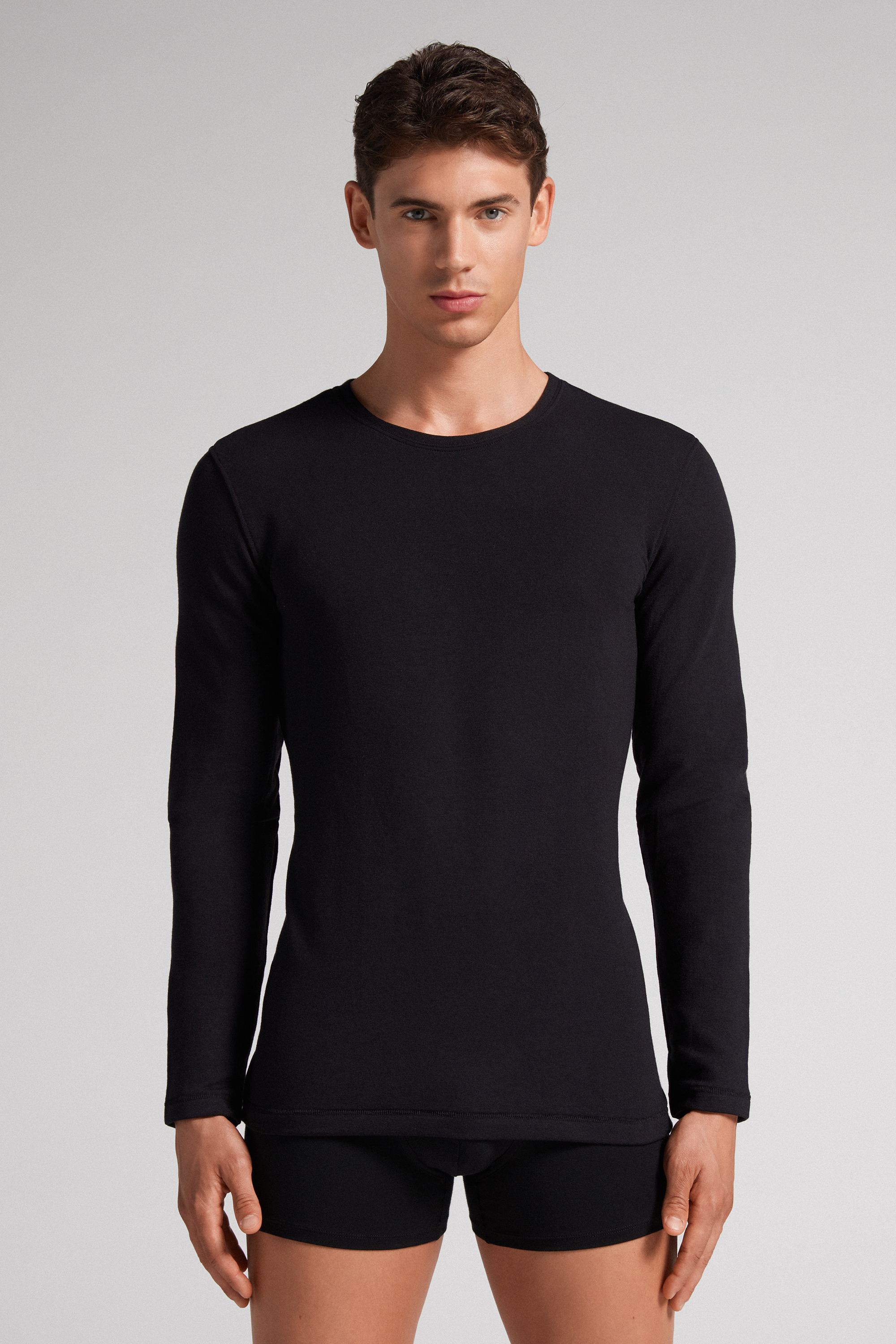 Camiseta de manga comprida em modal e cashmere
