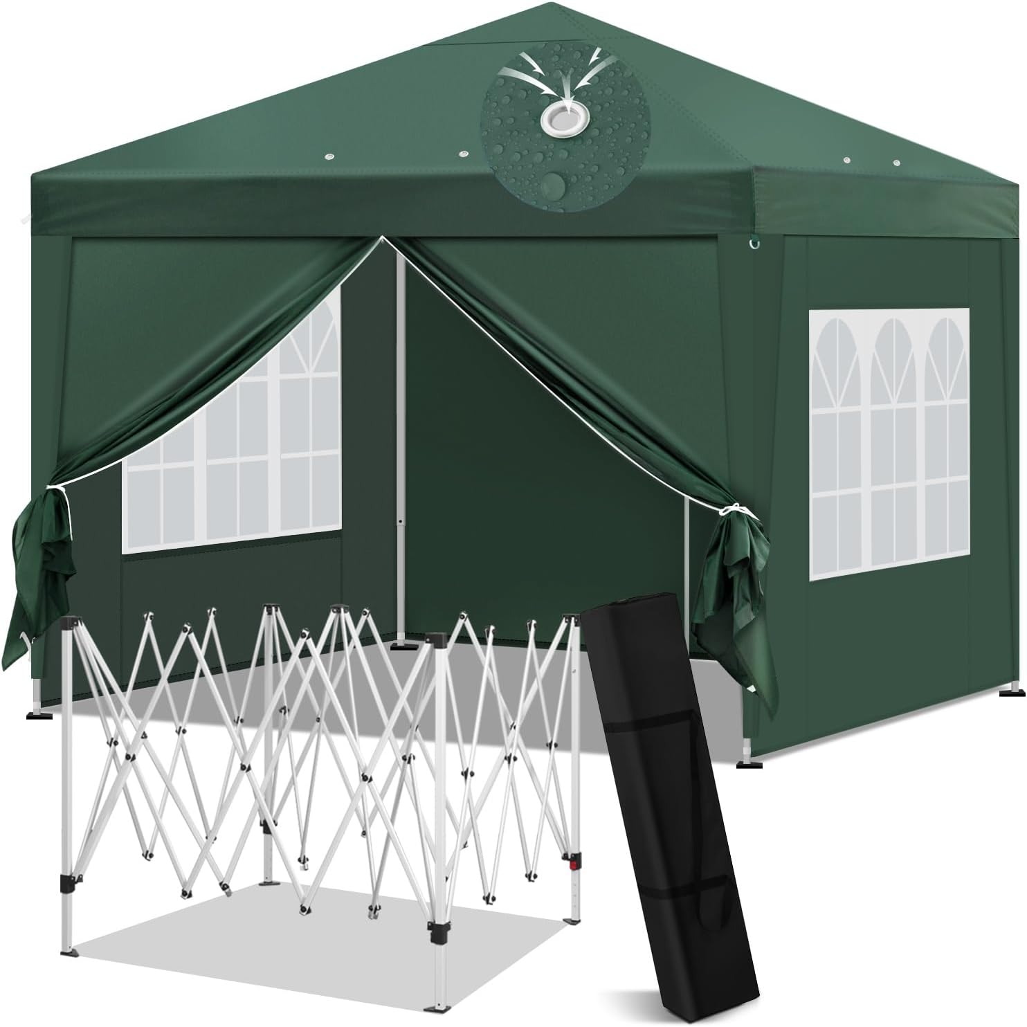 Laneetal Pavillon 3x3 m faltbar, Pop-Up Faltpavillon wasserfest Winterfest, Grillpavillon stabil, Gartenpavillon mit Seitenwänden Fenstern Tasche, für Camping Strand Garten, Grün