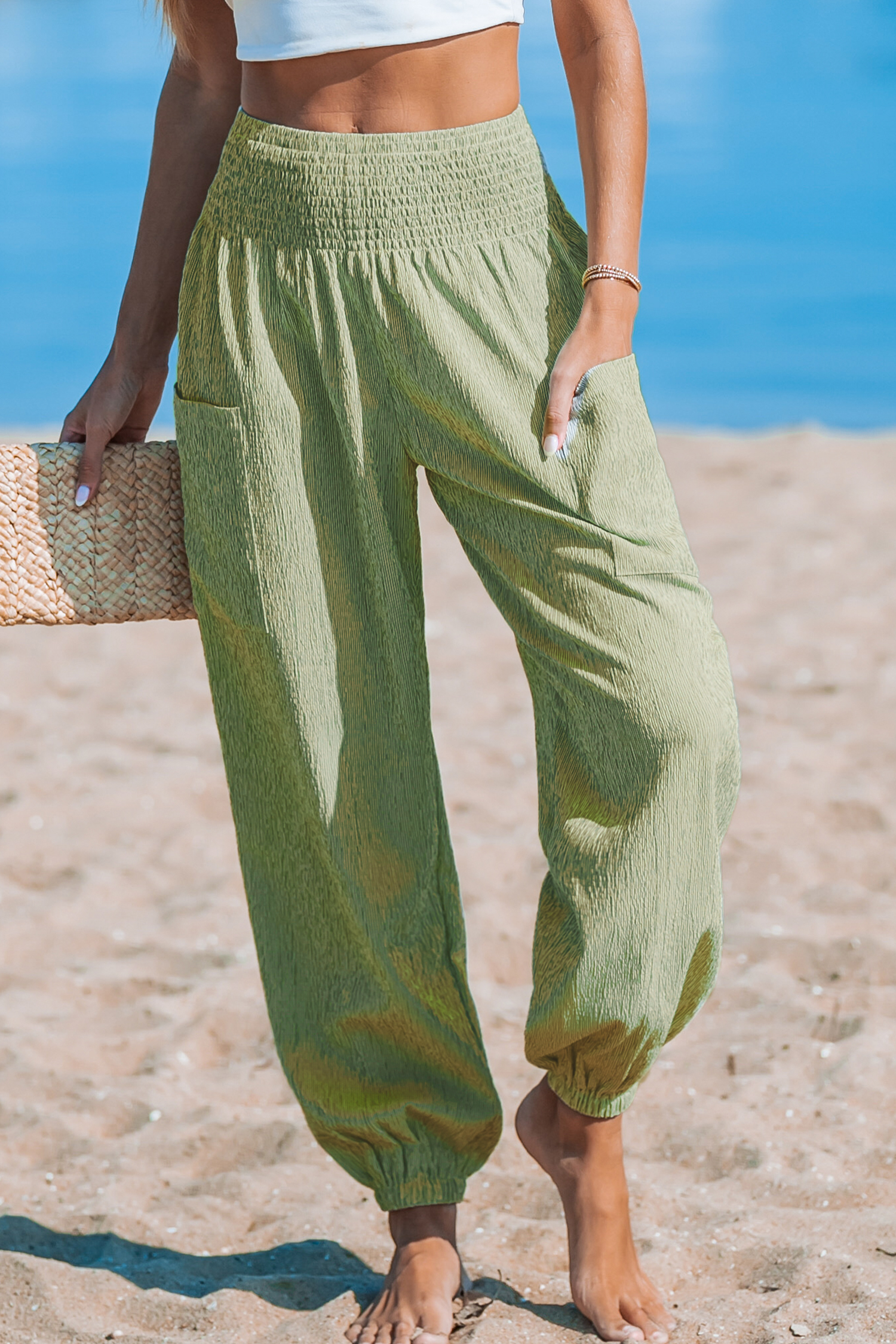 Pantalon trapèze avec poches à smocks