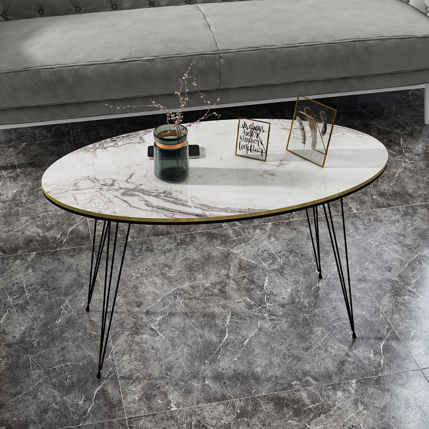 Couchtisch Marmor Optik Oval Weiß 20566993