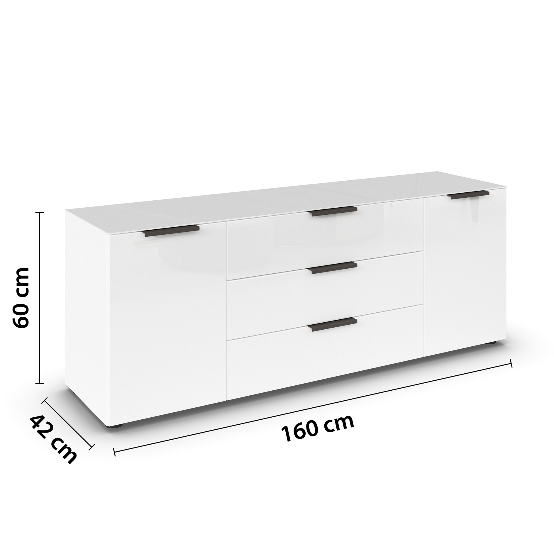 Lowboard - Alpinweiß - Glasfront - 160 cm