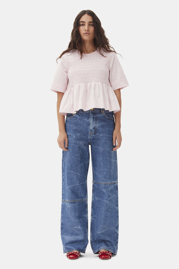 Ganni Cotton Poplin Open Back Smock Blous Chalk pink