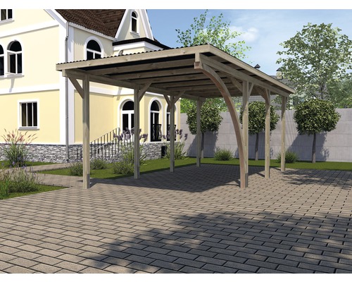 Enkele carport weka 606 A maat 2 incl. inrijboog 300 x 600 cm drukgeïmpregneerd