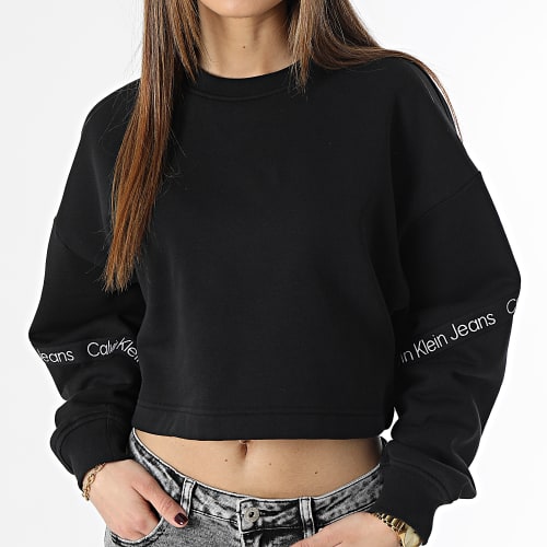 Sweat Crewneck Crop A Bandes Femme 0693 Noir