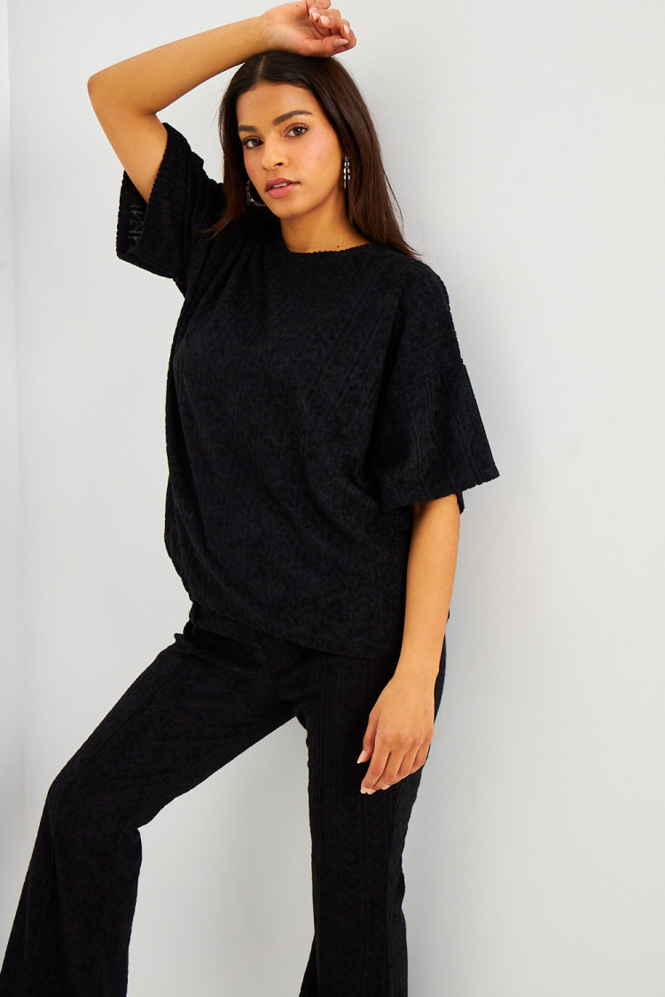 Ensemble 2 pièces t-shirt + pantalon loungewear noir