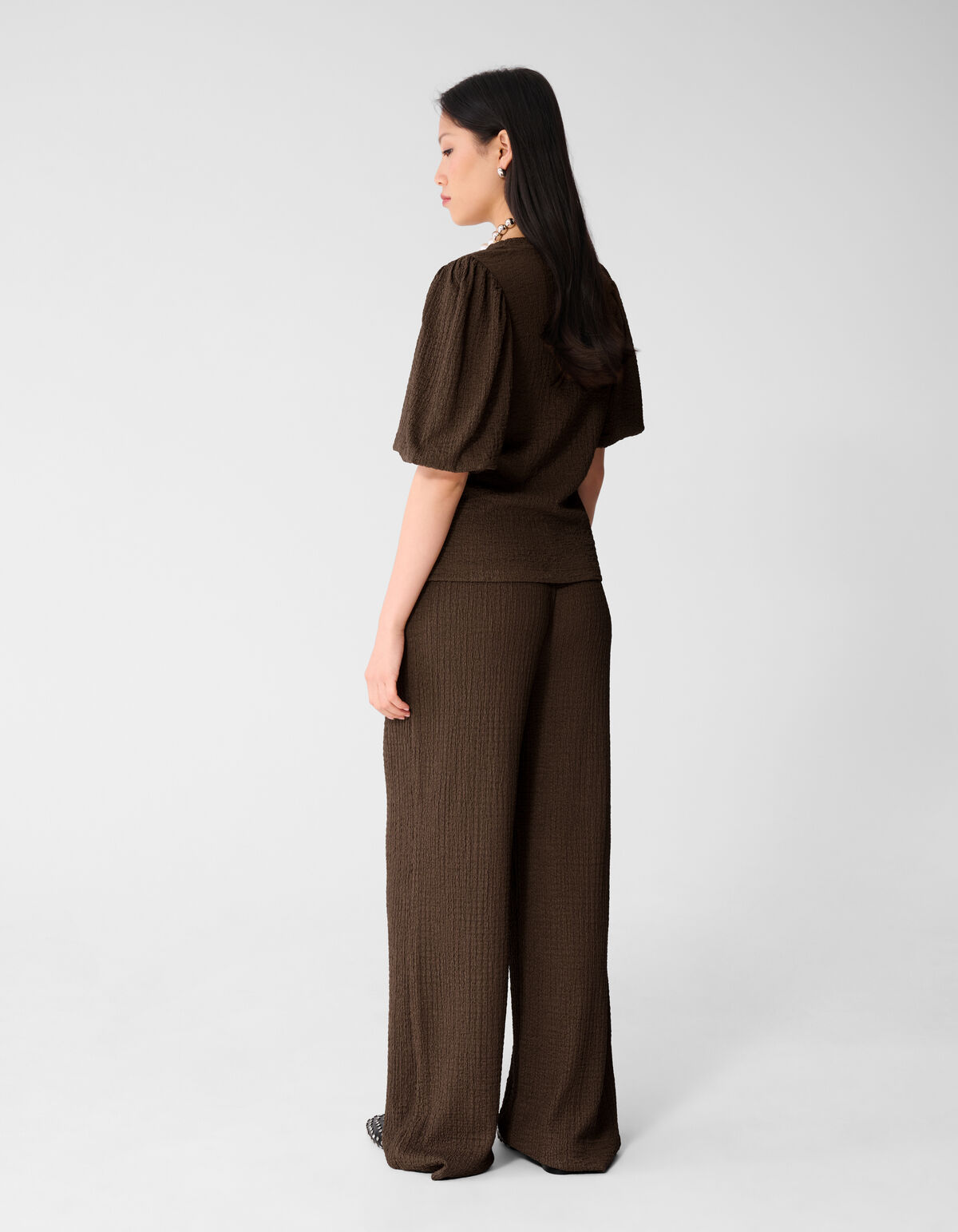 Crinkle Wide Leg Fit Broek Bruin