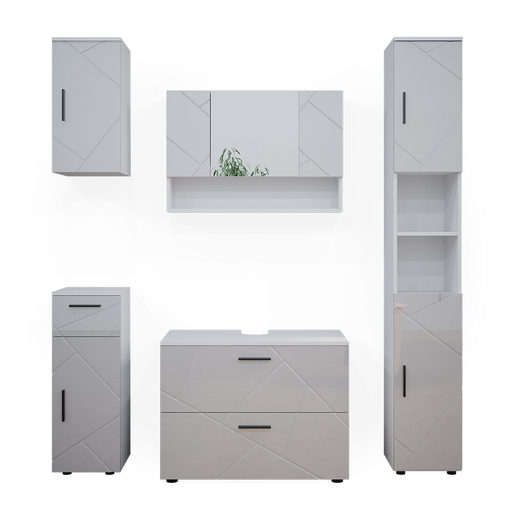 Vicco Badmöbelset Irma Weiß Hochglanz modern 80 cm 30 cm Badezimmerschrank Badschrank Badezimmermöbel Waschtischunterschrank Spiegelschrank Hochschrank Midischrank Hängeschrank Tür Schublade